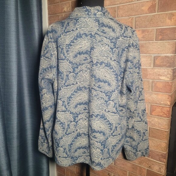 Chico's Travelers Collection Crushed Brocade Blue/Goldish Jacket - Sz 3 (XL/16) - Picture 5 of 12
